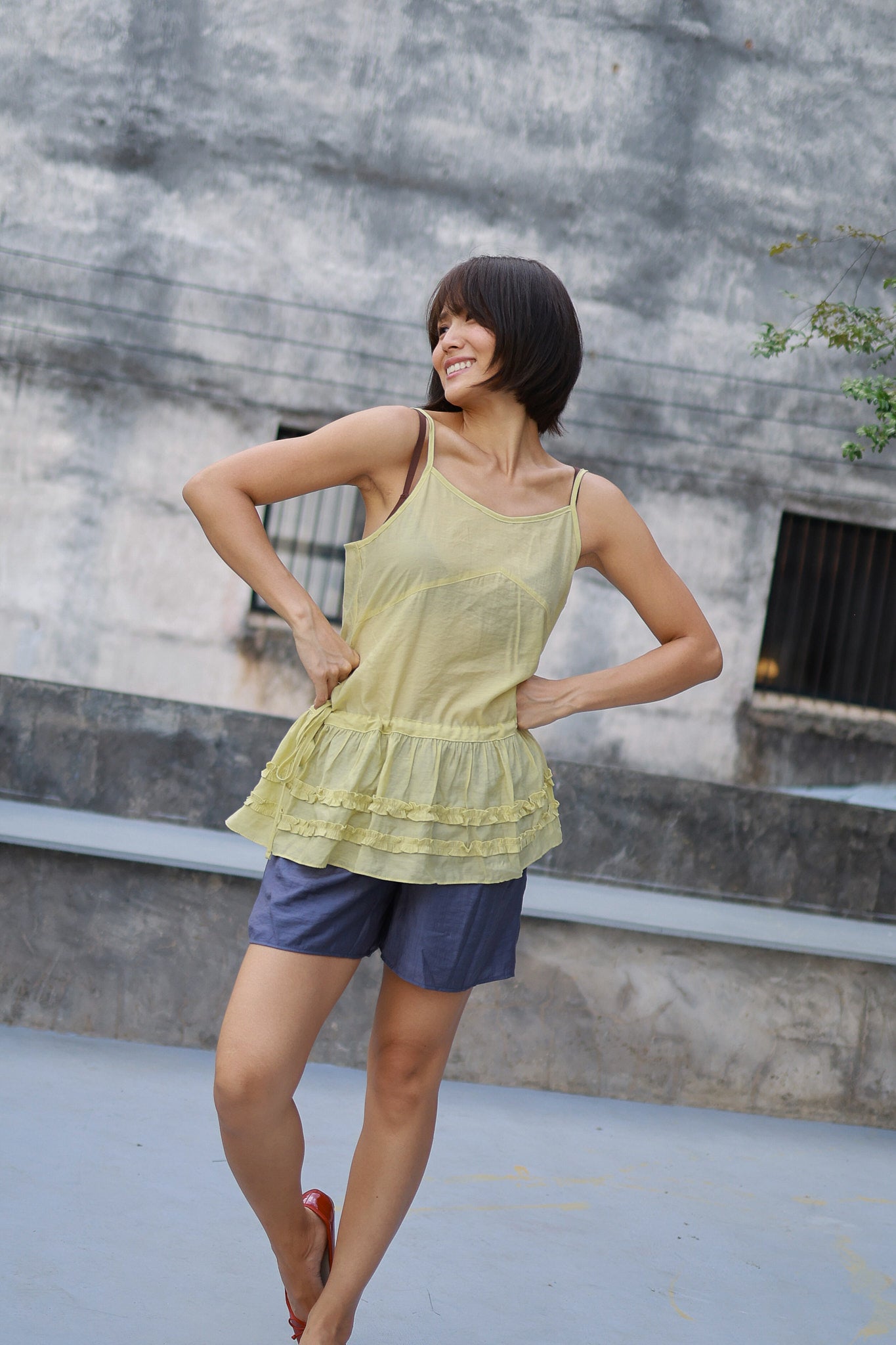 RUFFLE TIE CAMISOLE SHIRT